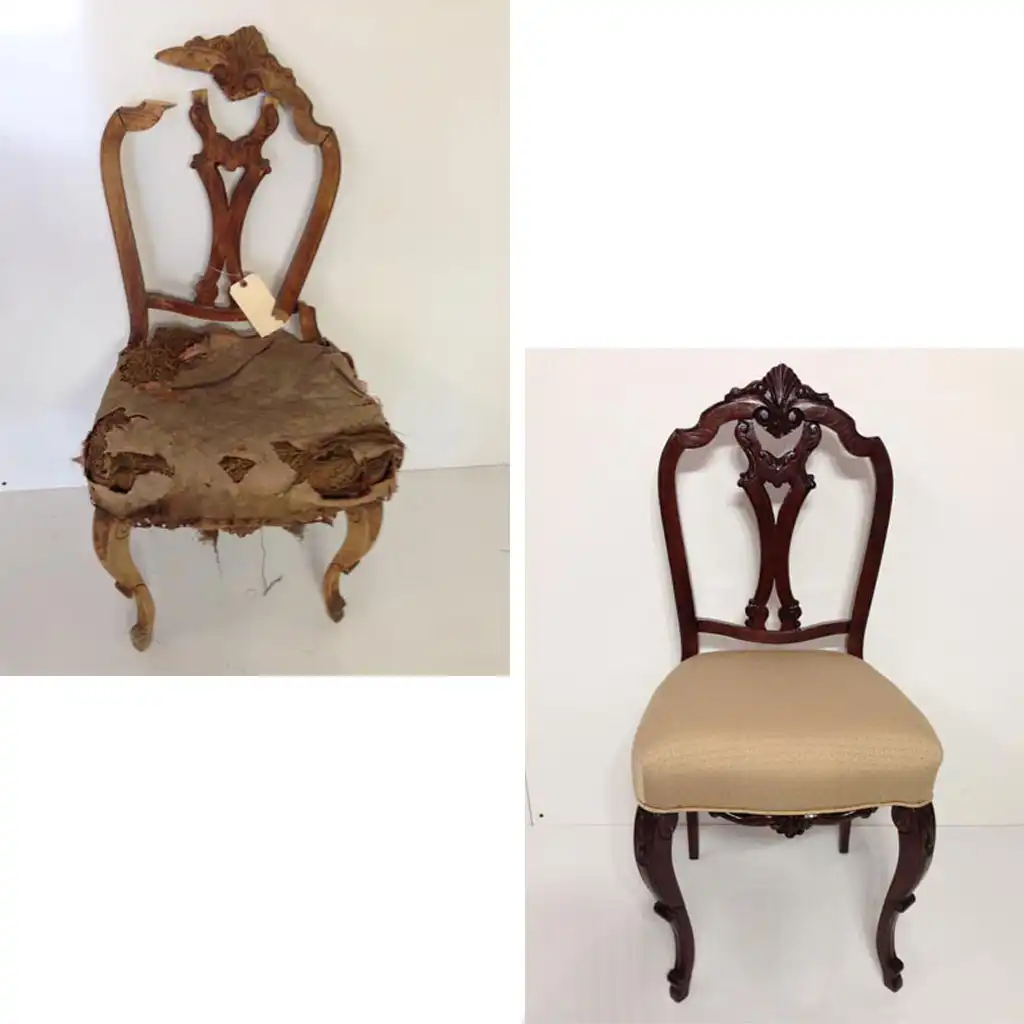 ترمیم منبت، حکاکی و رنگ‌کاری چوب مبل استیل سلطنتی